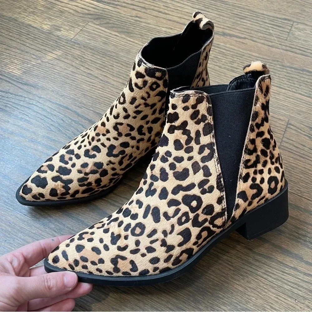 NEW Steve Madden Jerry Leopard Calf Hair Pointed Toe Ankle Booties 6 M